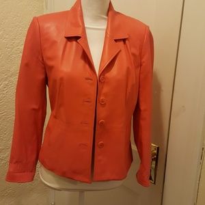 Coral leather blazer by Talbots. Sz 6p